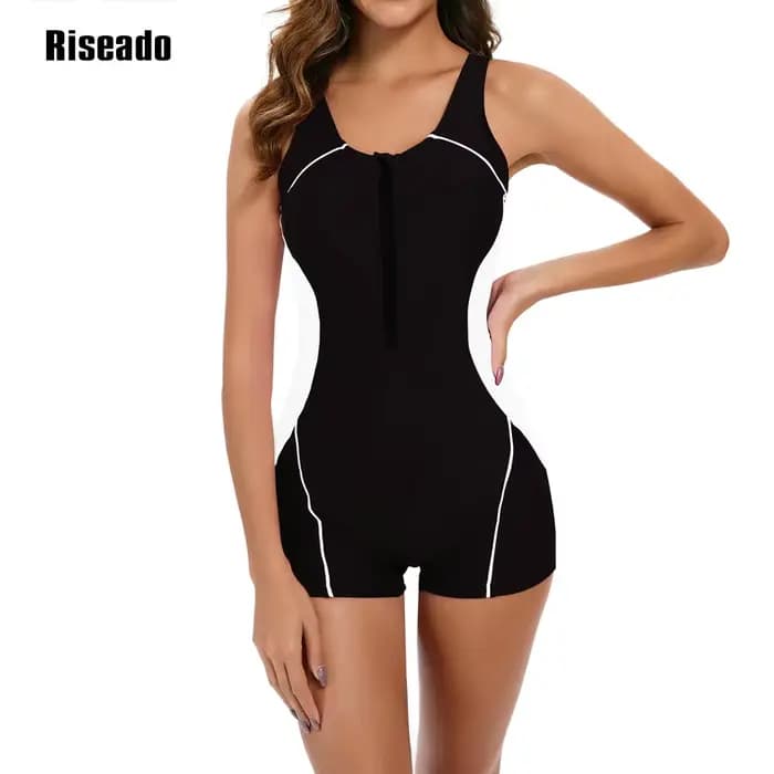 Riseado maillot de bain de sport une pièce maillot de bain sans manches surf maillot de bain couverture complète avec Boyshorts piscine et entraînement