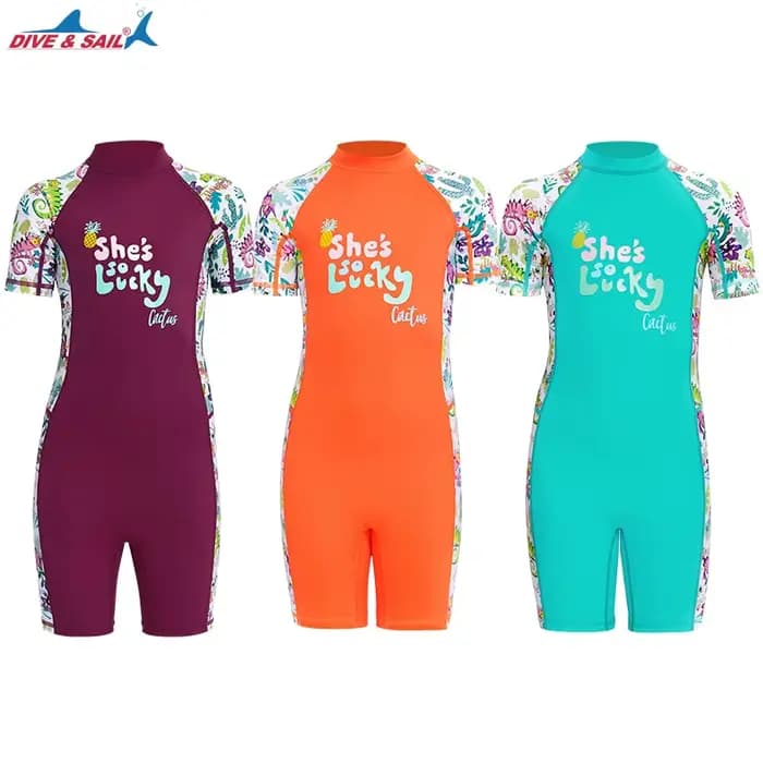 Maillot de bain une pièce pour enfants, protection solaire UPF, ensemble de plongée, manches courtes, vêtements de plage, séchage rapide, 50 pièces