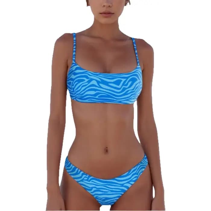 Maillot de bain bikini imprimé zèbre sexy, design fendu, tenue de plage tendance pour femme, en tissu polyester, pour la natation et les loisirs
