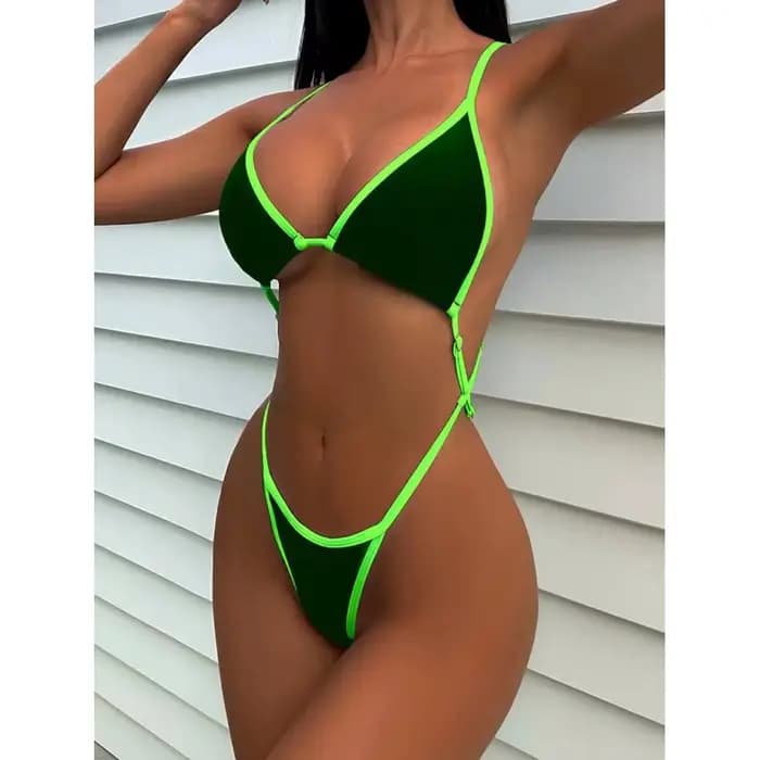 Cikini Summer Beach Maillot de bain une pièce avec bordure contrastée et col licou pour femme - Maillot de bain sexy
