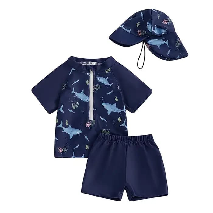 Ensemble de maillot de bain pour bébé garçon, imprimé mignon, fermeture éclair, manches courtes, pro