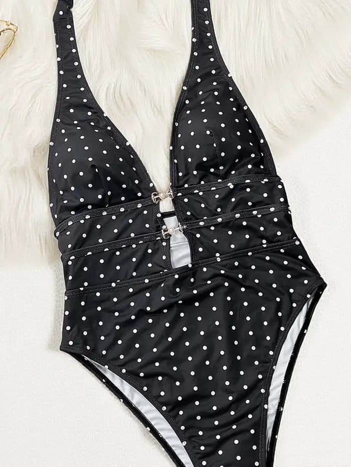 Maillot de bain une pièce sexy à pois pour femme, bikini simple, maillot de bain féminin, monokini halter string, tenue de bain