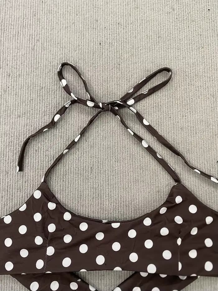 Ensemble de maillot de bain Coquette rétro marron à pois pour femme
