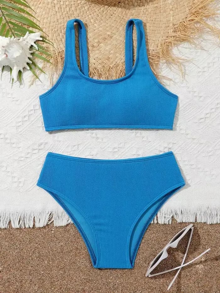 Bikini filles enfants maillot de bain 2026 nouveau bleu côtelé fronde maillots de bain pour enfants