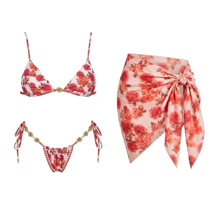 Maillot de bain bikini sexy avec jupe imprimée, maillot de bain brésilien 3 pièces pour femme, tenue de plage, jupe trapèze, été