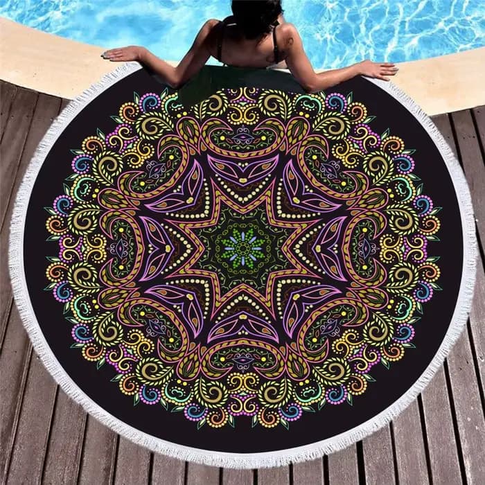 Serviettes de plage rondes à motifs mandala, 150cm, pour l'été, optique géométrique, pour le bain, la natation, le yoga, polymères