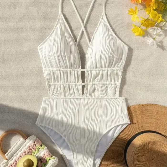 Sexy côtelé maillot de bain une pièce col en v profond Bikinis body dos cravate maillots de bain taille haute maillot de bain maillots de bain Biquini Tankini