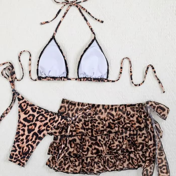 Nouvel ensemble bikini imprimé léopard 3 pièces