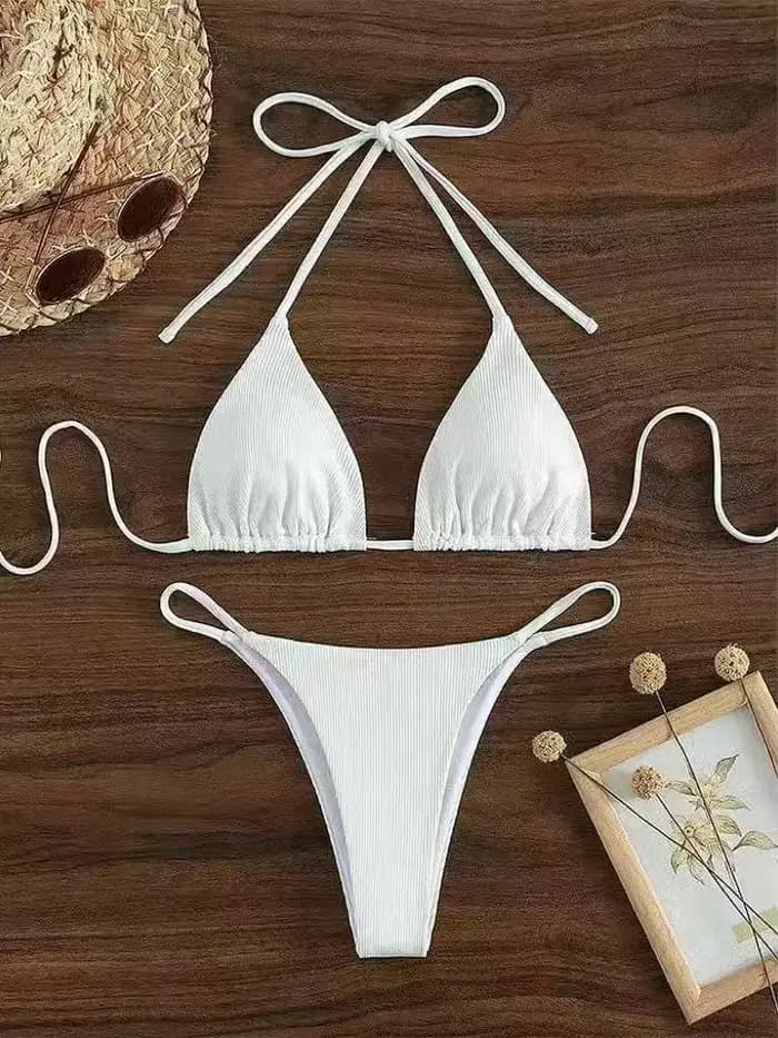 Maillot de bain bikini côtelé blanc pour femme