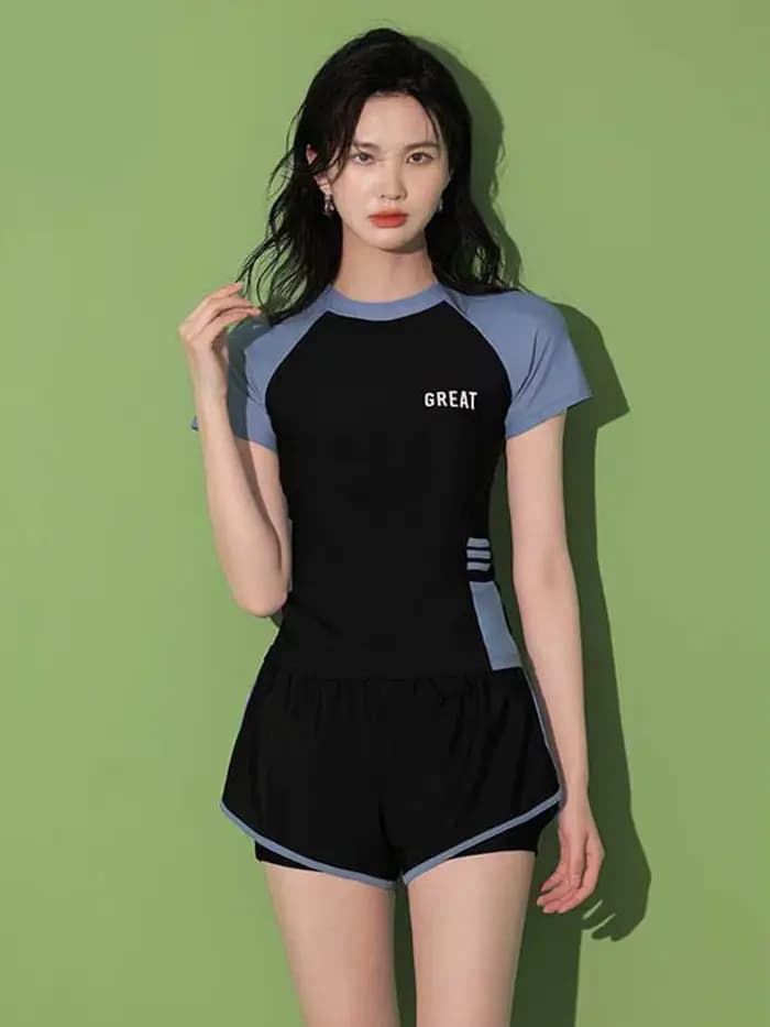 Mode femmes maillot de bain dames Patchwork à manches courtes maillots de bain 2023 sport piscine ma