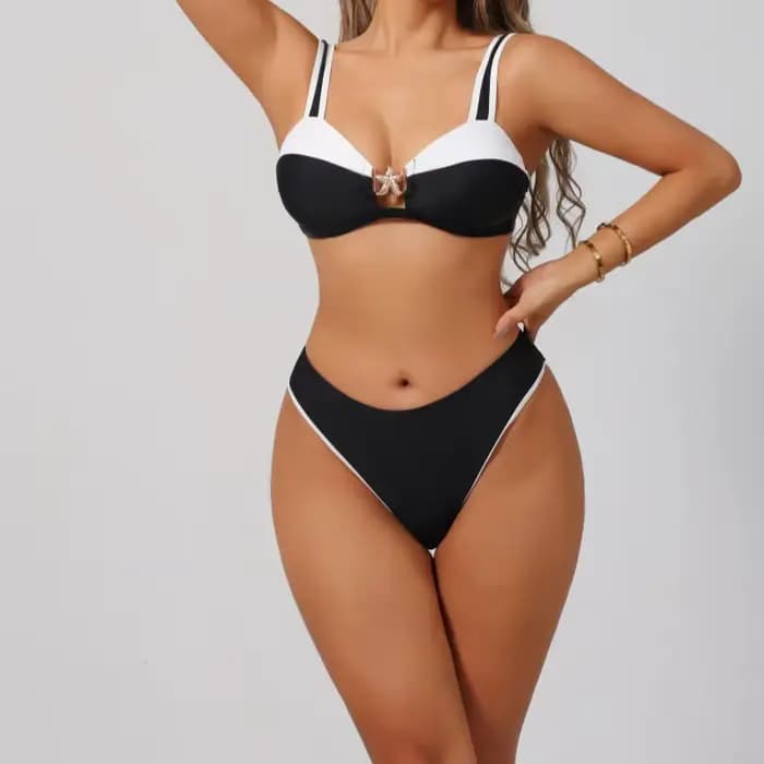 Femmes maillot de bain Sexy Bikini noir blanc maillots de bain féminin Bikinis ensemble femme maillo