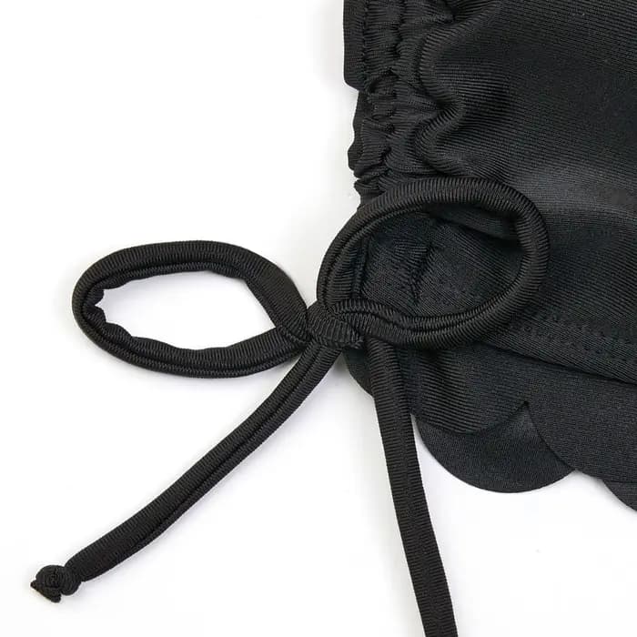 Short de bain femme taille haute avec cordon de serrage, ourlet ondulé à volants, couleur unie, pour l'été, la natation et le surf, short de plage