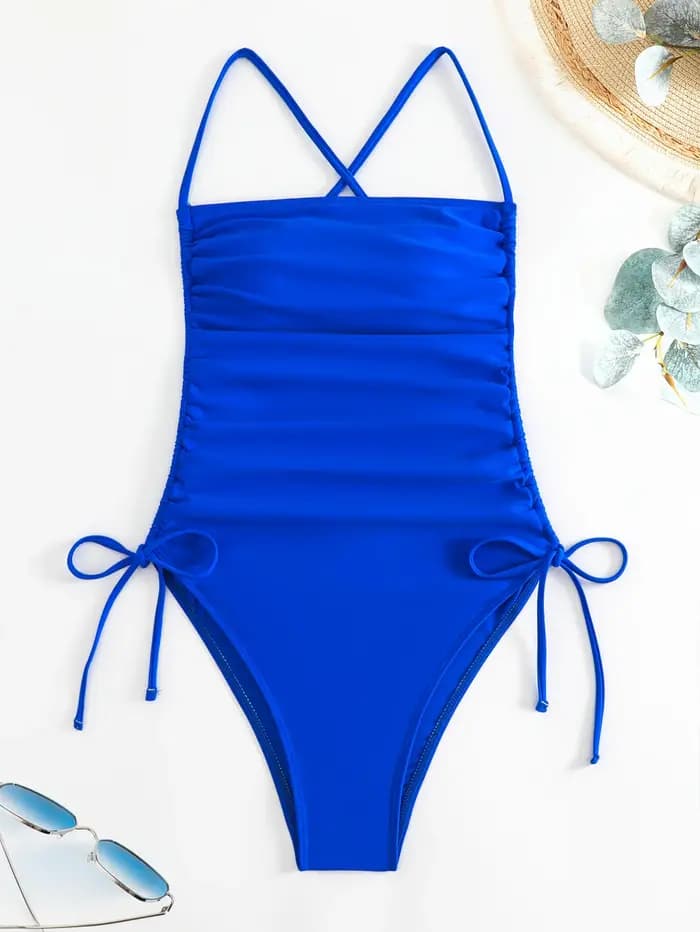 Femmes une pièce maillot de bain bleu Sexy Bikini solide Monokini féminin maillots de bain femme maillot de bain body livraison directe