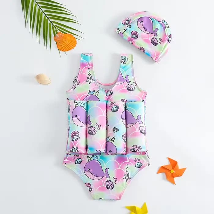 Maillot de bain une pièce avec bonnet pour bébé fille
