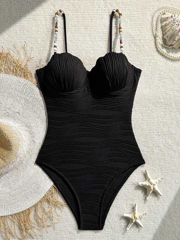 Maillot de bain une pièce femme froncé à perles