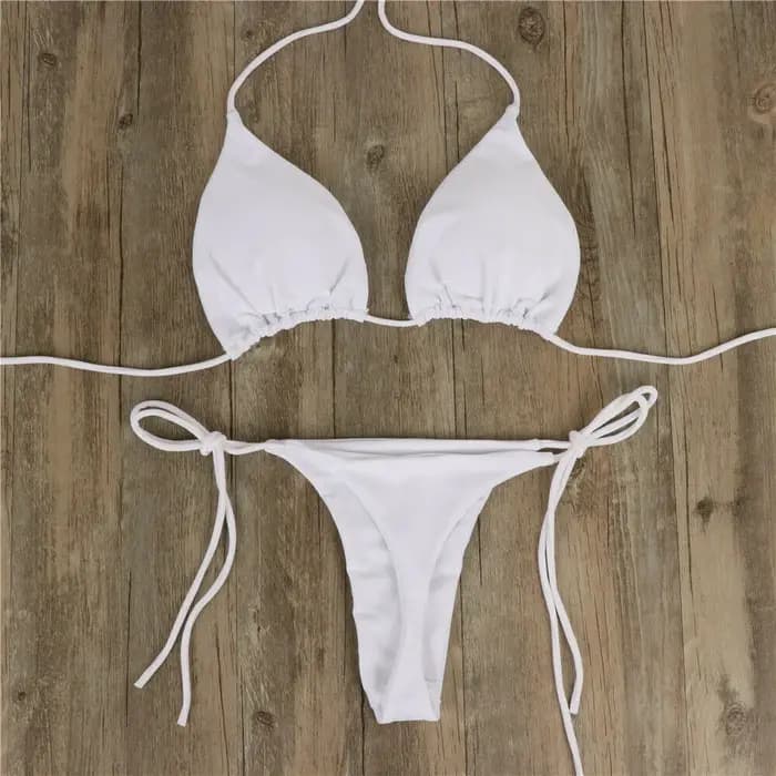 Sexy string Bikini ensemble côté licou cravate maillot de bain dames sangle fendue réglable pansement Style