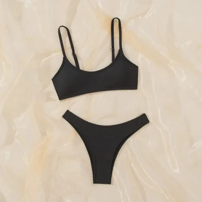 Maillot de bain bikini côtelé uni pour femme