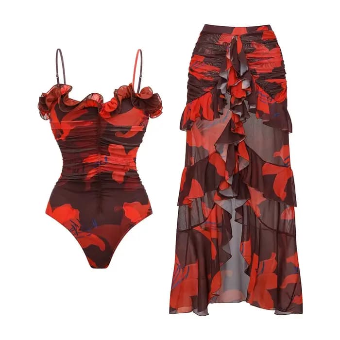 Femmes Sexy Bikini ensemble maillot de bain Lily contraste imprimé tissu Patchwork jupe Push Up