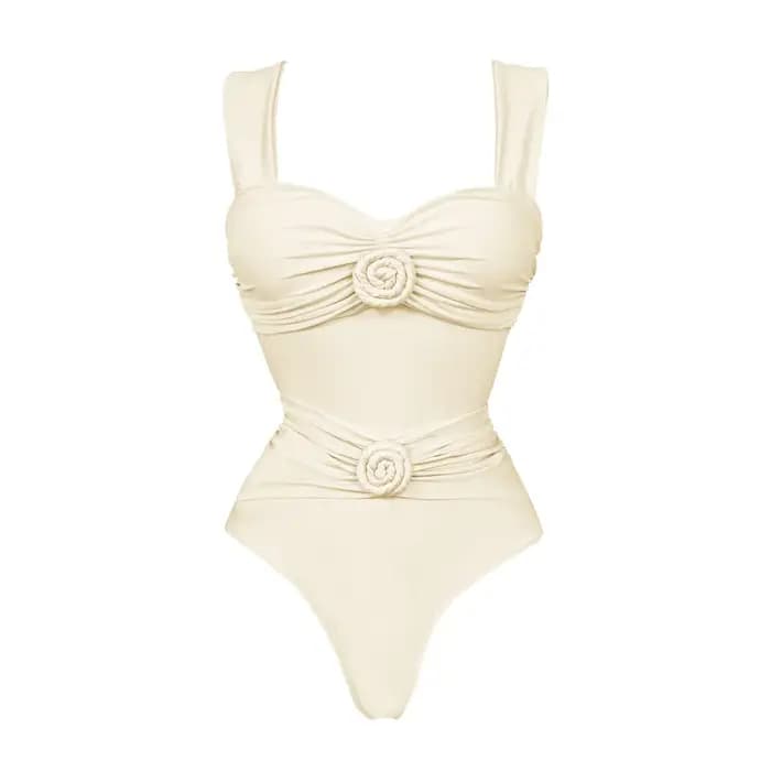 Fleur blanche une pièce maillot de bain 2025 femmes Sexy Bikini Bandeau Biquini Push Up maillots