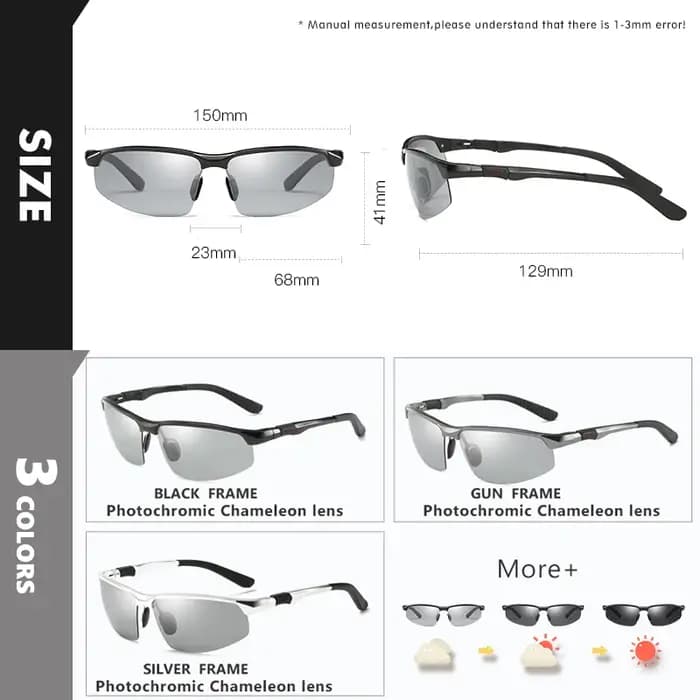 Nouveau aluminium sans monture lunettes de soleil photochromiques hommes lunettes de conduite polari