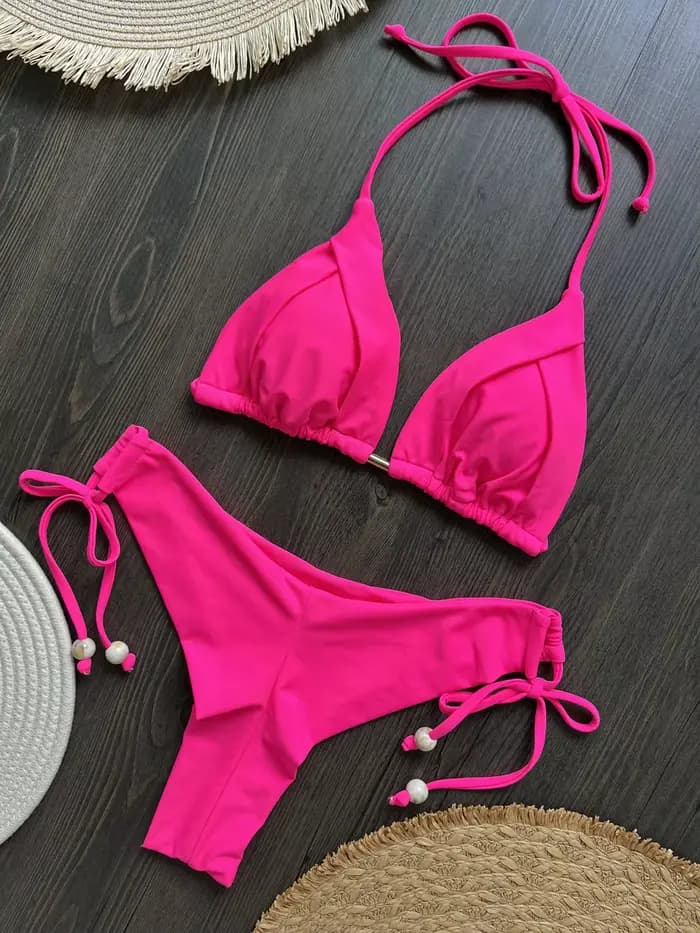 Sexy jaune Bikini ensemble 2025 femmes licou plissé Push Up soutien-gorge taille haute maillot de bain brésilien plage