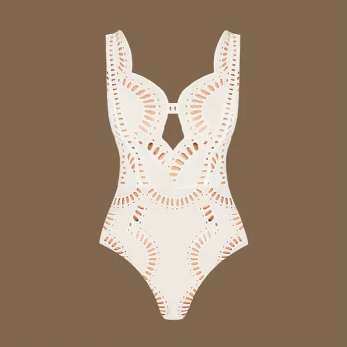 Flaxmaker 2025 été couleur unie évider une pièce maillot de bain ensembles femme Sexy col en V profo