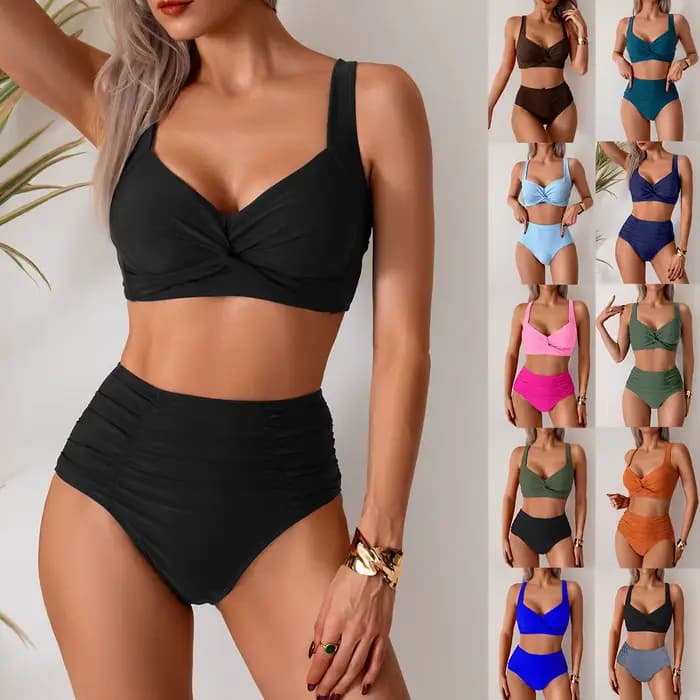 Maillots de bain bikini pour femmes 2026 – Ensembles deux pièces taille haute sans bretelles – Vêtements