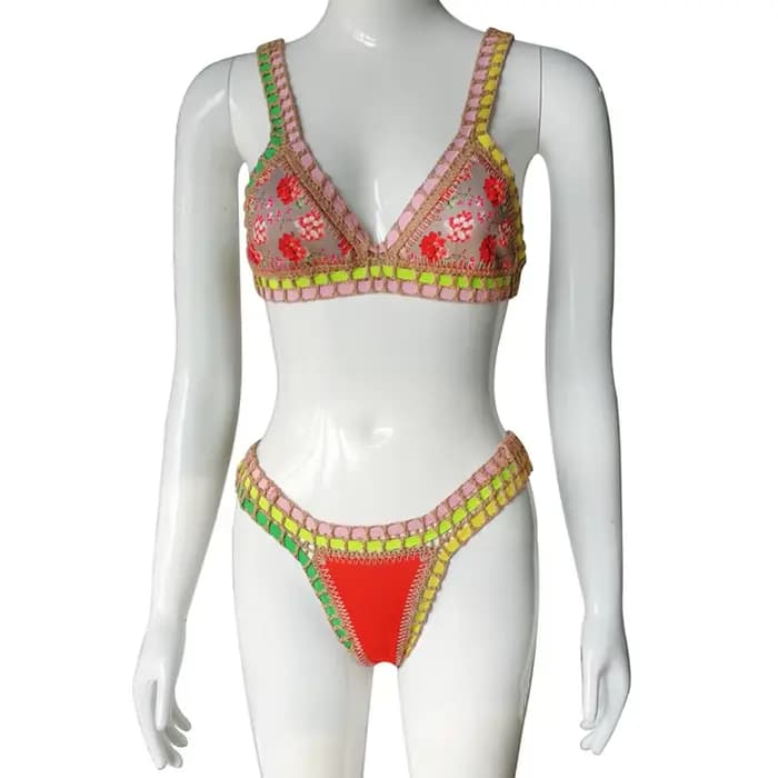 AndrCrochet Floral Bikini Set pour femmes, Réversible, Fait à la main, Destroy, Unique, Boho Bathing, Summer Vacation, Sexy Swimsuit