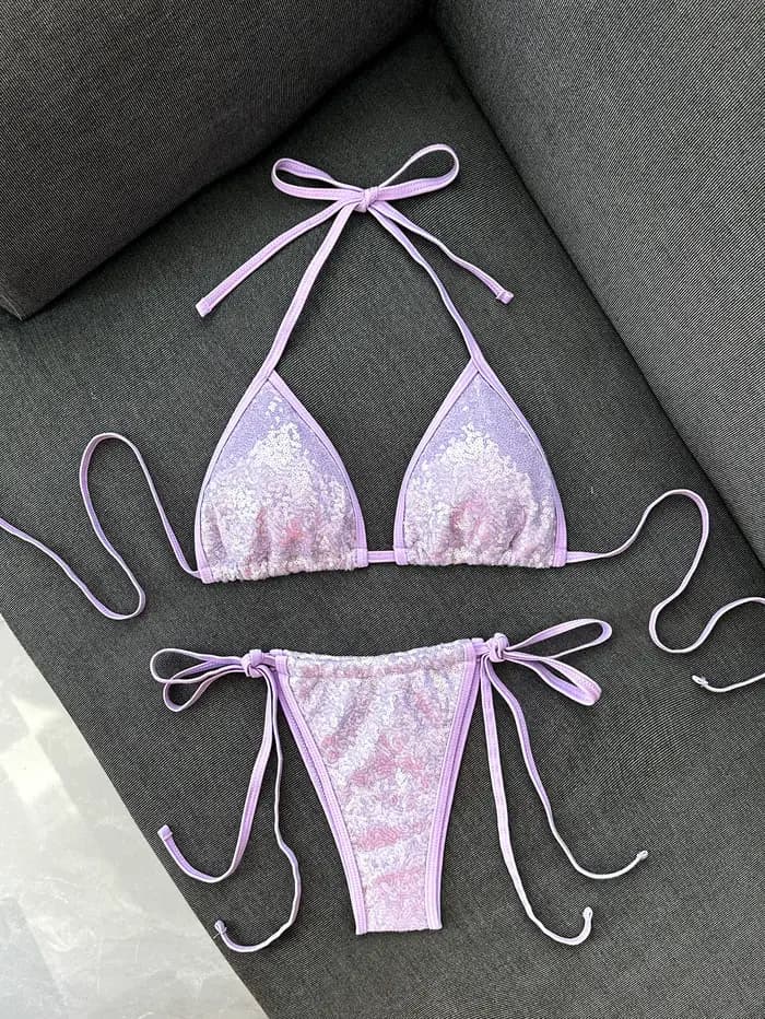 Micro bikini noir et rose à paillettes brillantes 2026 pour femme