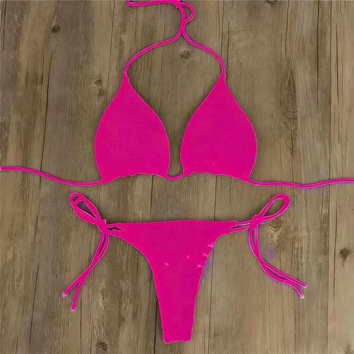 Femmes cravate Sexy string Bikini ensemble côté maillot de bain Style bandeau maillot de bain brésilien sangle fendue réglable solide femme maillot de bain ensemble