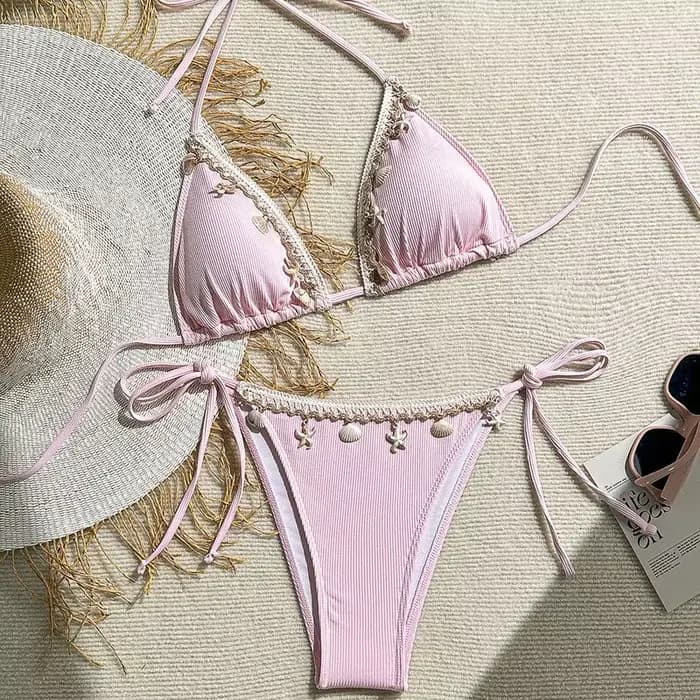 Femmes Sexy Halter Triangle Bikini Top 2025 nouveauté maillots de bain avec coquille et étoile de mer Design à la mode