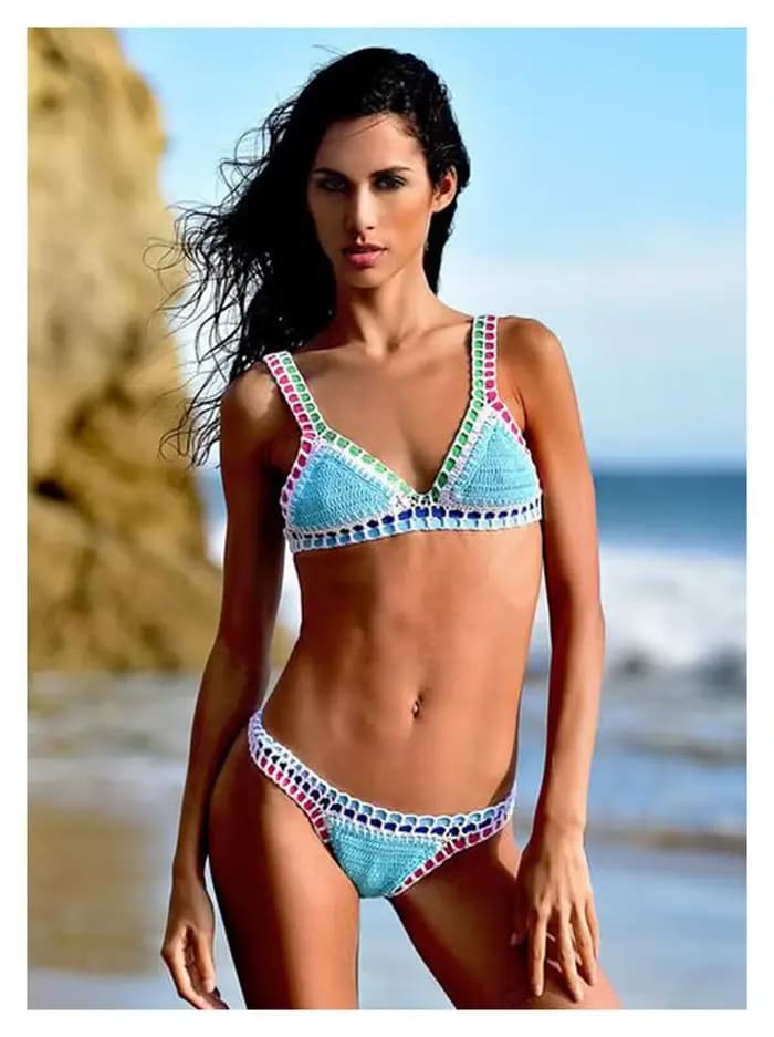 Bikini en crochet fait à la main pour femme, maillot de bain en coton, coloré, sexy, bohème, vêtements de plage de vacances, bain trempé, haute qualité