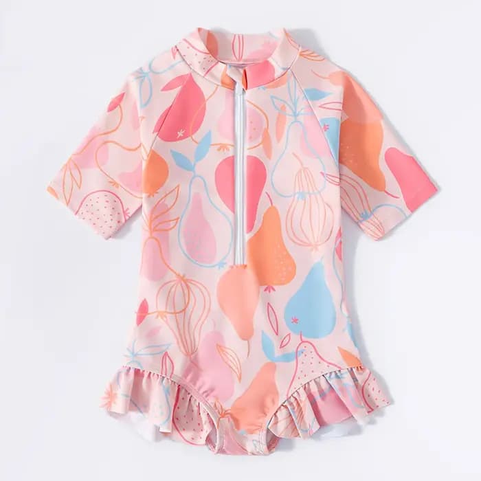 Maillot de bain une pièce à manches courtes pour filles