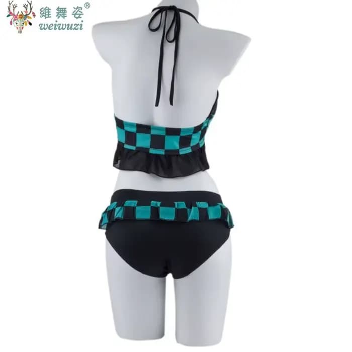 Costume de Cosplay Nezuko Shinobu pour femmes adultes, Anime japonais, Bikini, plage, Halloween, ensemble de maillot de bain fendu, doux et mignon