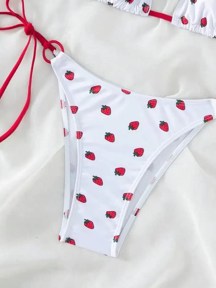 Maillot de bain deux pièces imprimé fraise