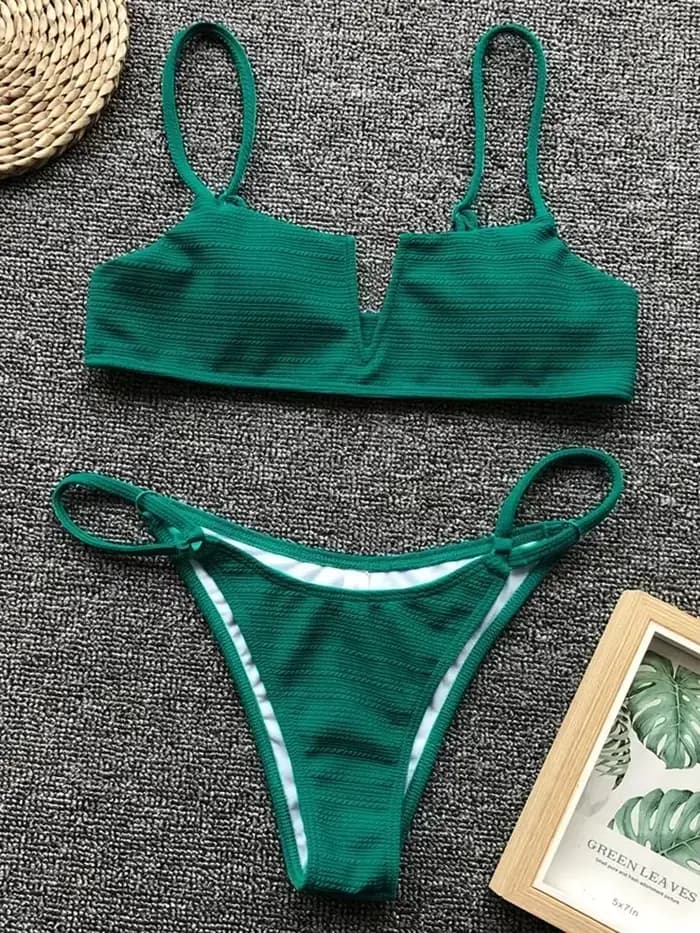 Côtelé à pois Bikinis v-bar à armatures Bikini femmes maillots de bain femme maillot de bain deux pi