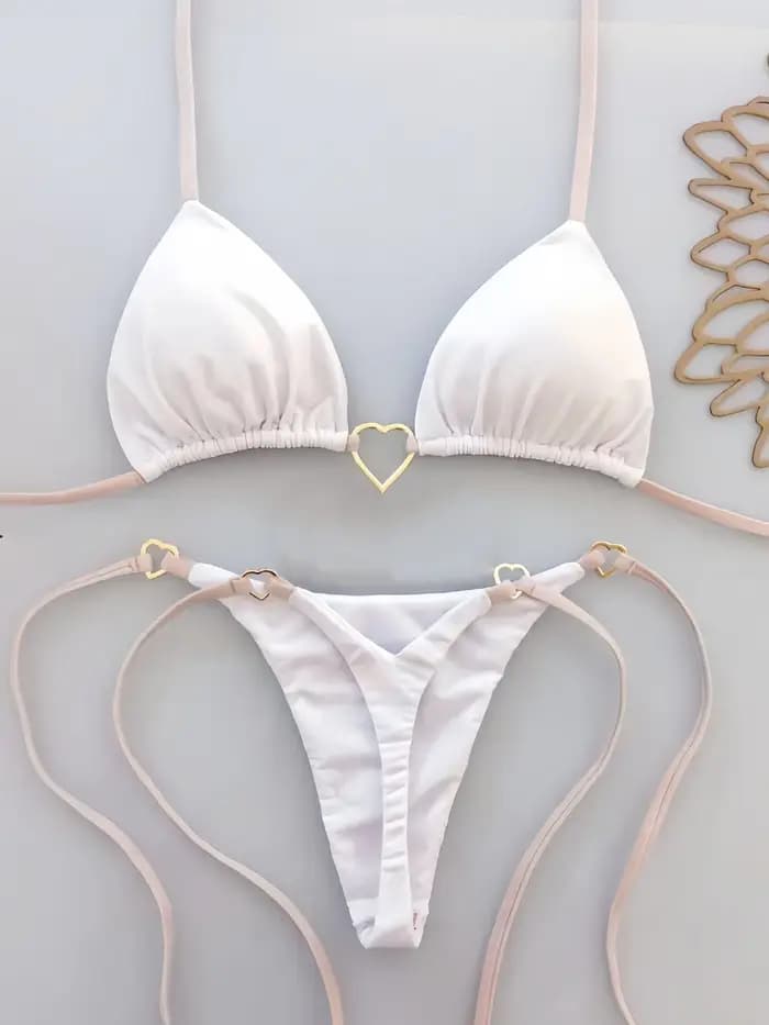 2025 couleur unie blanc Bikini femmes costume taille basse à lacets maillot de bain deux pièces ensemble maillots