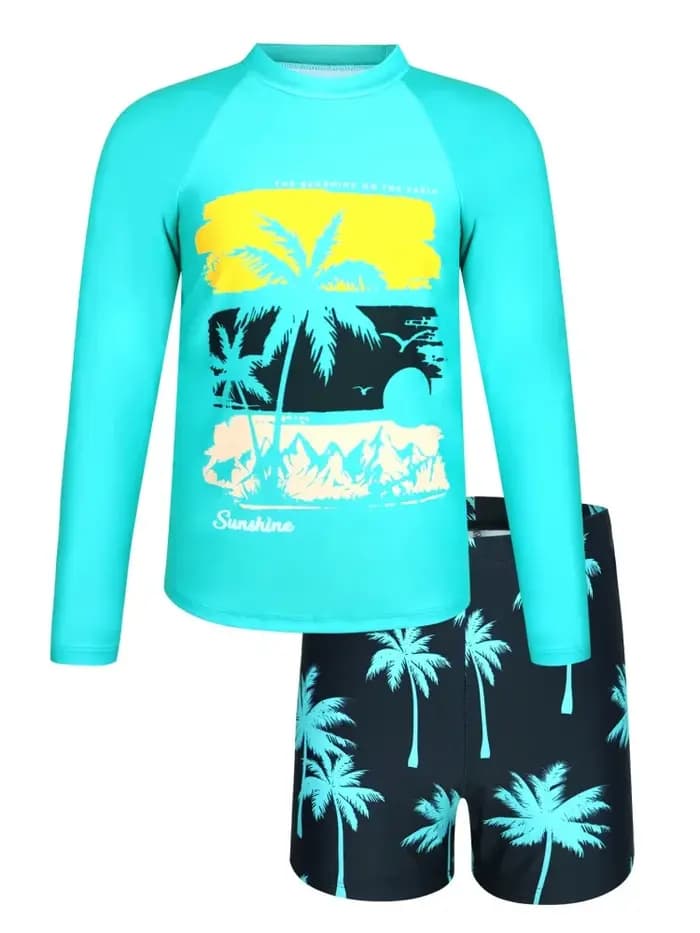 Maillot de bain deux pièces 2026 NOUVEAU Vert Cocotier Manches longues Enfants