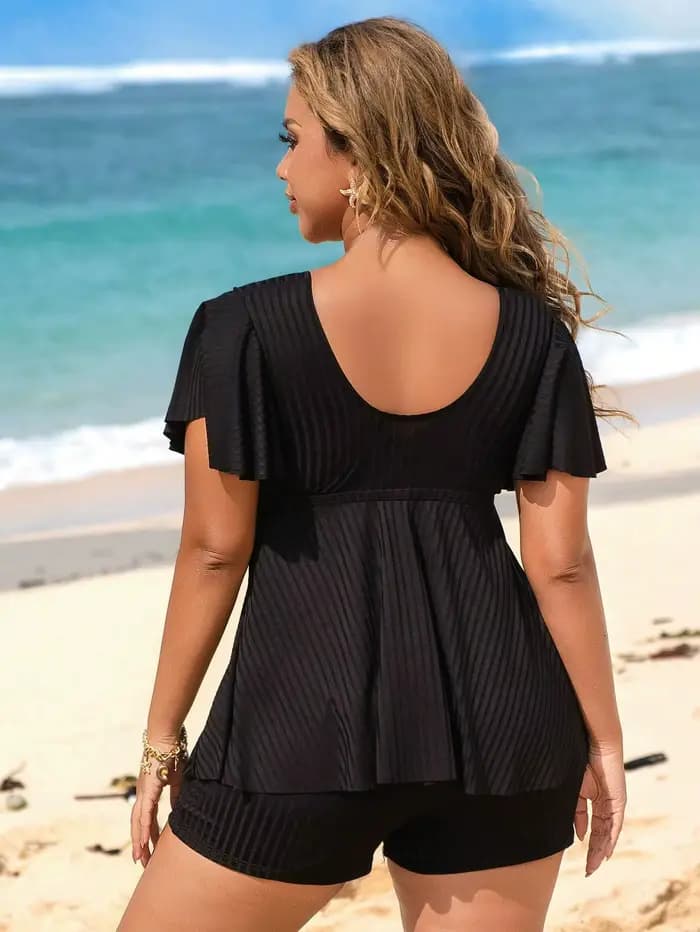 Maillot de bain deux pièces femme grande taille 2025 noir solide Tankini ensemble