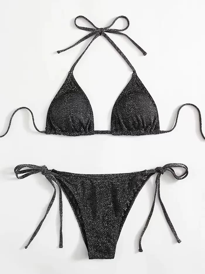 Rose bleu noir brillant Bikini ensemble Triangle Bikinis bandeau maillot de bain femmes maillot de b
