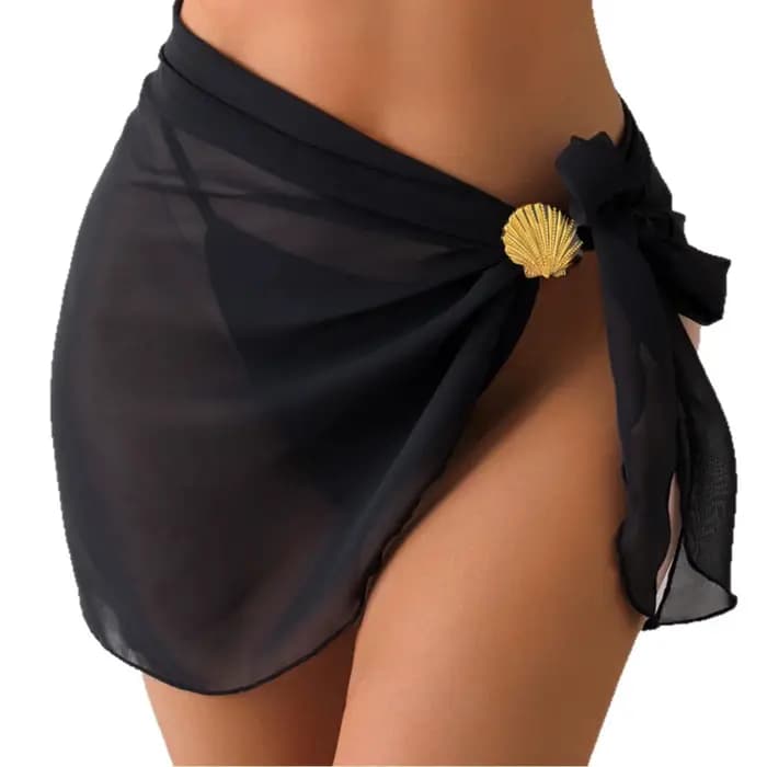Lamuusaa Jupes de plage et cache-maillots pour femmes, style y2k, avec décorations coquillages métalliques, en maille transparente irrégulière, mini-jupes cache-maillots