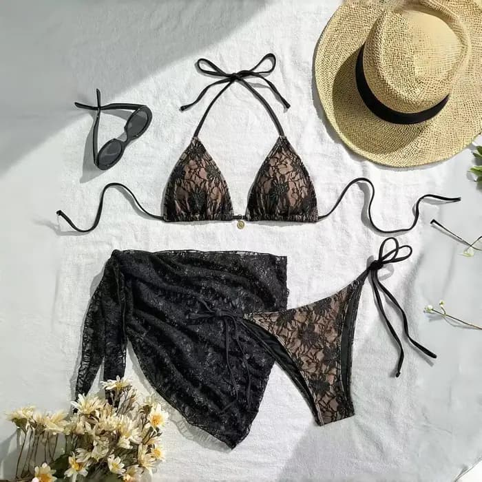 Ensemble de maillot de bain trois pièces sexy en dentelle pour femme, style brésilien, pour la plage et la piscine