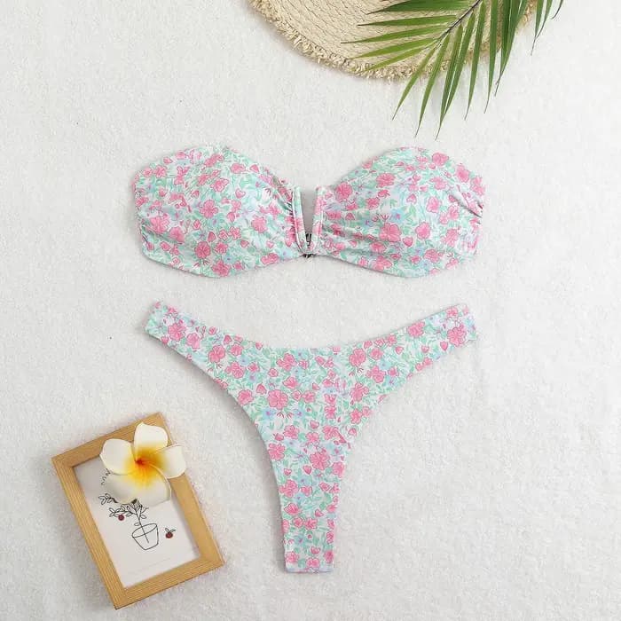 Ensemble Bikini Sexy imprimé floral 2 pièces maillot de bain pour femmes sans bretelles dos nu évider plage vacances maillot de bain 2025 nouveau