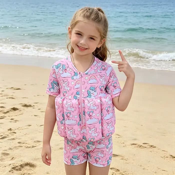 Maillot de bain flottant pour enfants, imprimé dinosaure, à manches courtes, pour garçons, vêtements de plage pour sports aquatiques pour tout-petits