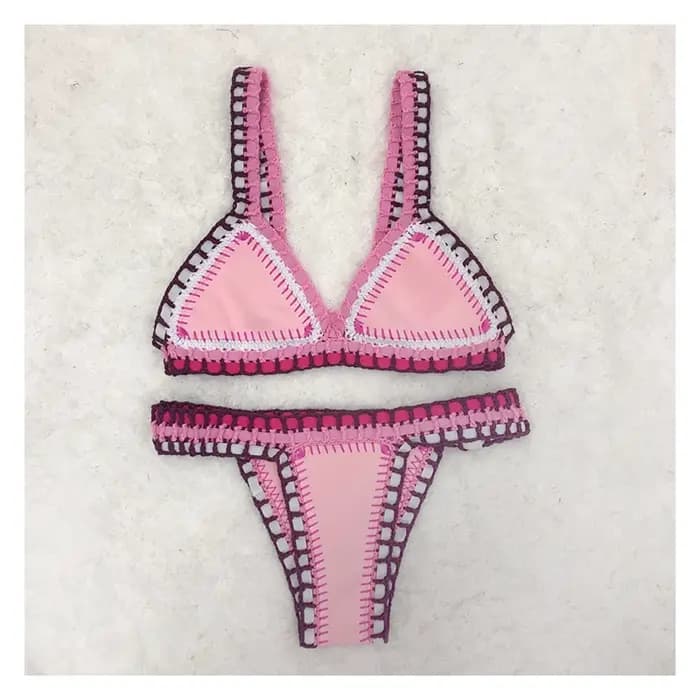 Maillot de bain rouge élastique, sexy, mignon, vert, trempé, rose, fait main, bleu marine, crochet, ensemble deux pièces, pour femmes, nouvelle collection