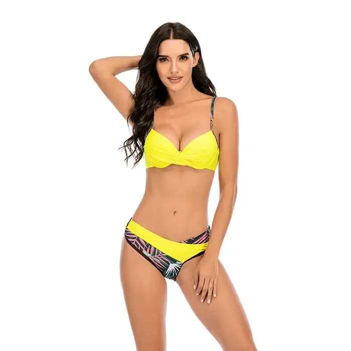 Maillot de bain imprimé, sexy, soutien-gorge push up, culotte taille basse, plissé, triangle, pour f