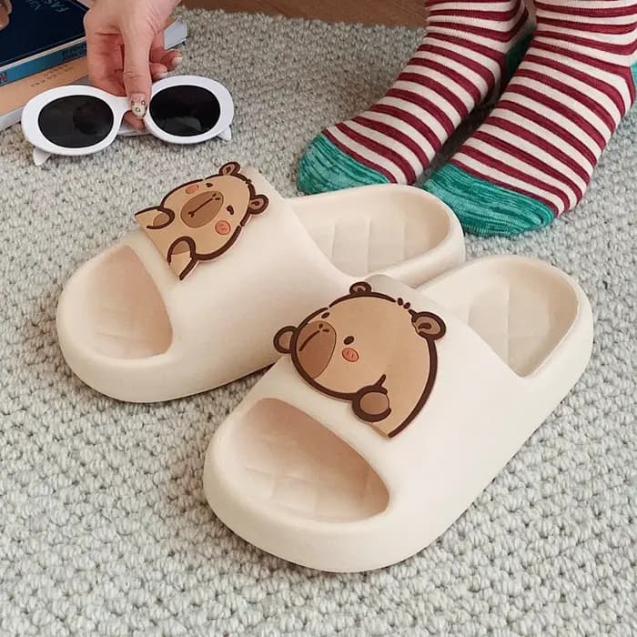 XIXITIAO Chaussons de bain en EVA souple pour femmes, motif Capybara mignon, pour l'été, pantoufles d'intérieur, tongs de douche pour couples