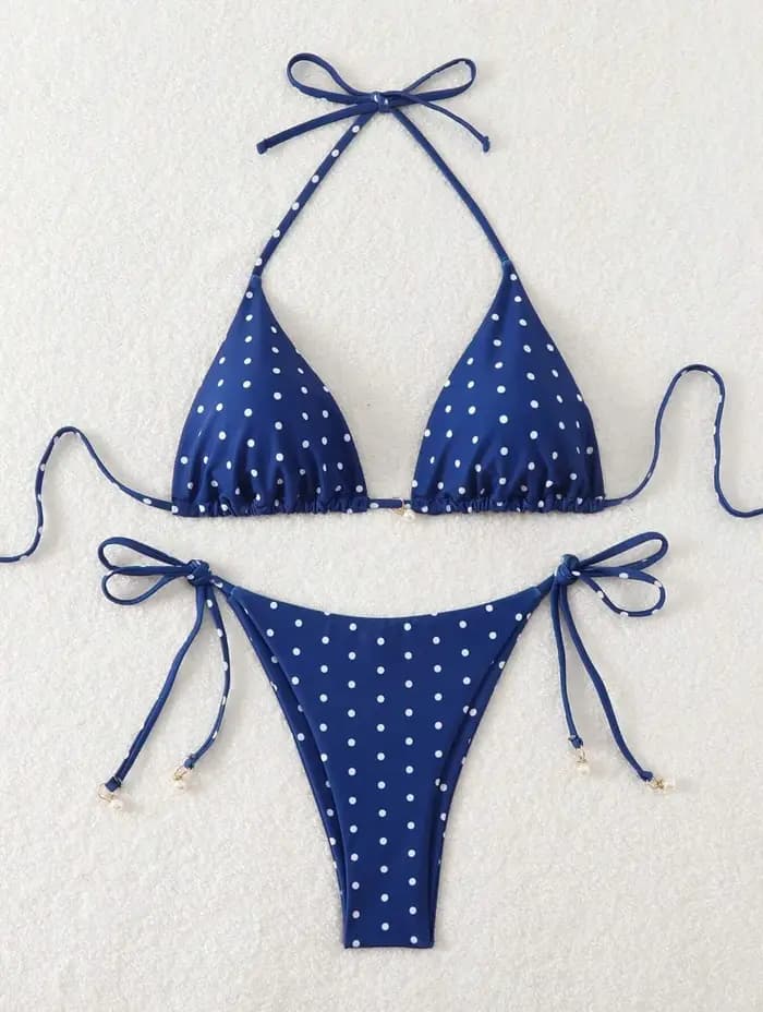 Ensemble Bikini sexy noir et blanc à pois