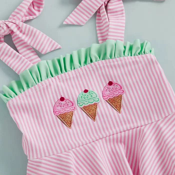 Citgeett été infantile bébé fille maillot de bain crème glacée broderie rayé à volants garniture cravate épaule maillots de bain vêtements