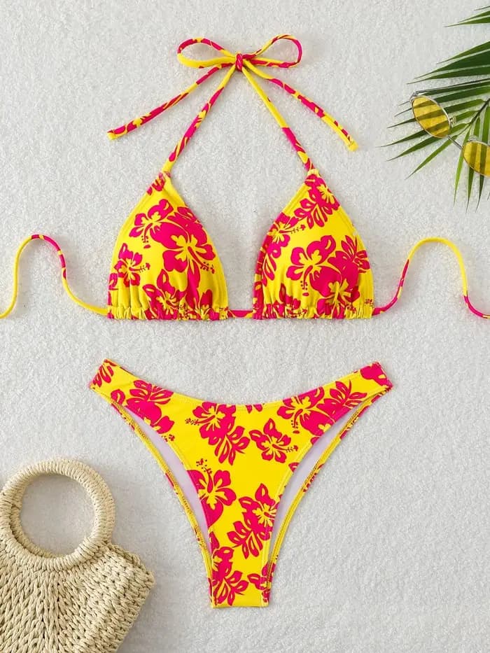 Maillot de bain 2 pièces imprimé floral rétro